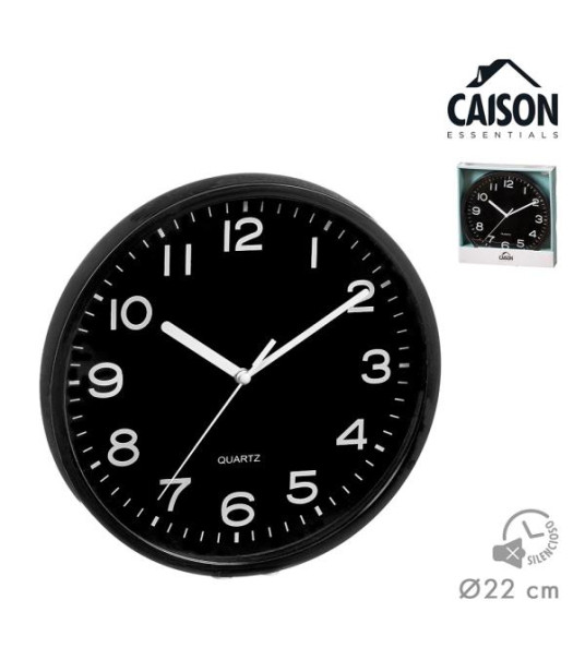 WALL CLOCK 22CM BLACK BACKGROUND