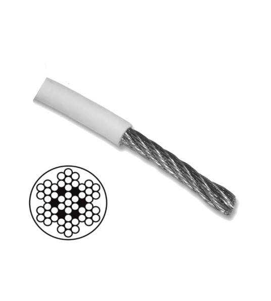 PVC COATED S/S WIRE ROPE 3-5MM 7X7 PER METRE