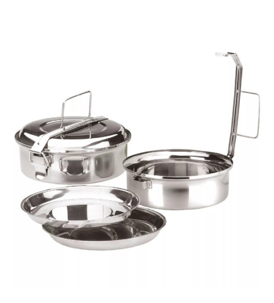 STEEL LUNCH BOX WITH 2 PLATES 16CM