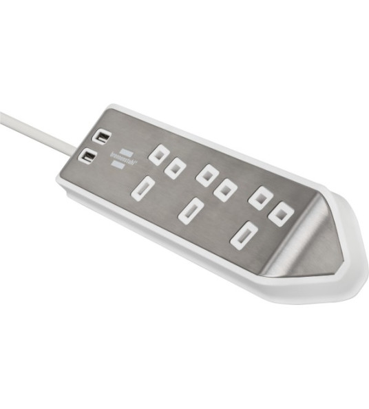 CORNER EXTENSION LEAD 4G 3M 13A+ 2USB S/S-WHITE