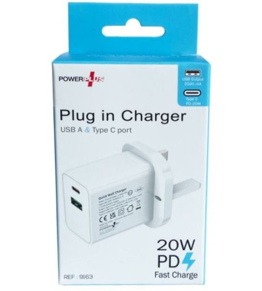 CHARGER USB A + USB C 20W POWERPLUS